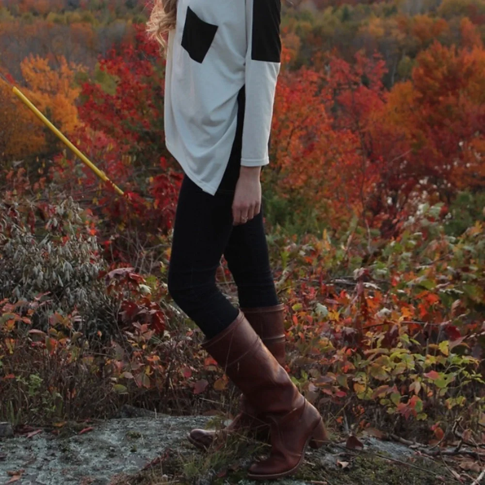 $399 Frye Jane Stitch Dark Brown Real Leather Heeled Knee High Tall Winter Boots